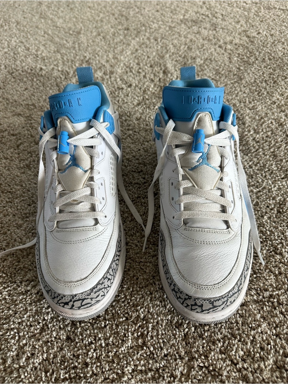 Jordan White and Light Blue Retro Sneakers with Elephant Print